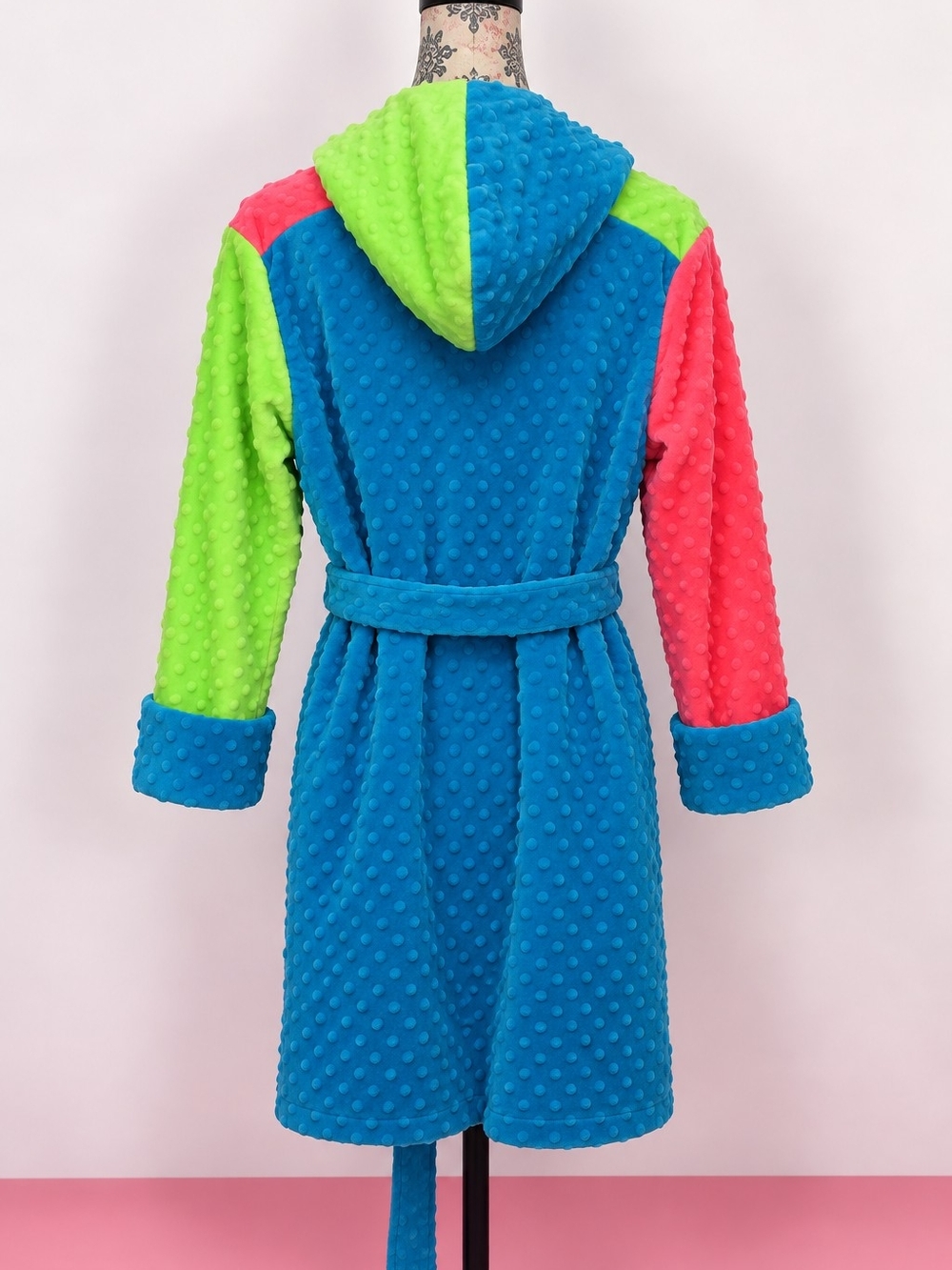 Fat Rat Family Colorblock Minky Dot Hooded Robe - Size Large Hard To Fine - Picture 9 of 12